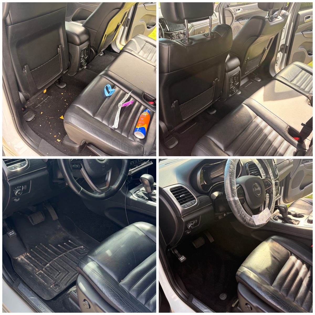 Interior detail collage — seats, carpets and panels cleaned
