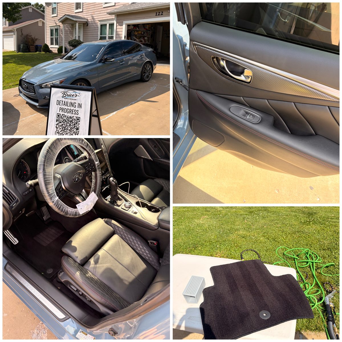 SUV interior detailing collage with steering wheel and seats